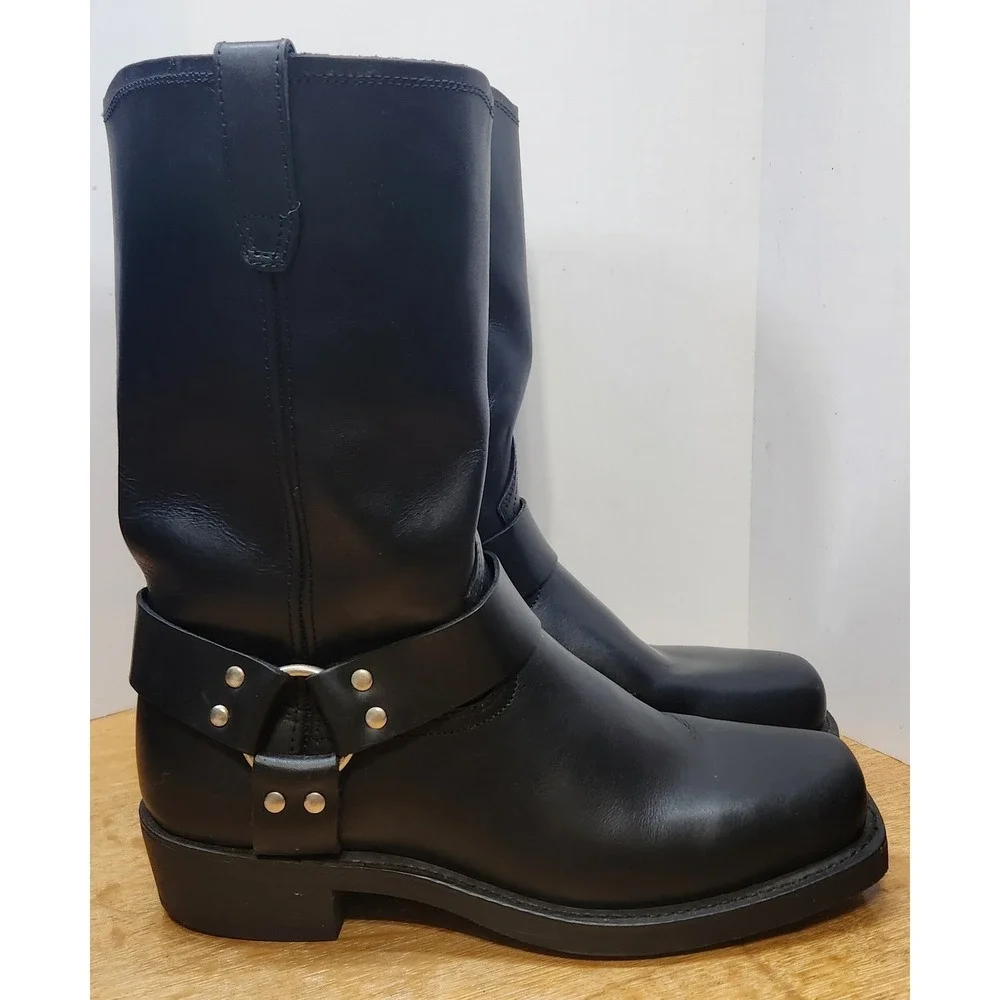 Dingo DI19057 Mens Black Leather Harness Motorcycle Boots Square Toe Size 11D